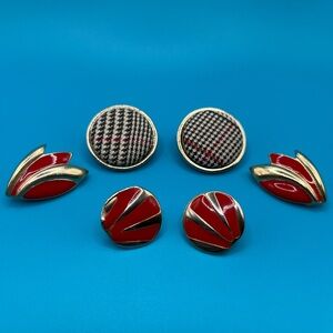 Vintage 80s Glamour Bundle: 3 Pairs of Bold Gold-Tone Clip-On Earrings